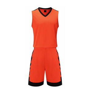 Men's Orange Basketball Jersey Set V-Neck Sleeveless Moisture Wicking 100% <b>Polyester</b> Elastic Waist <b>Shorts</b> Sublimated Print - Product Image 1