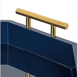 Plateau hexagonal de qualité exportable avec poignées en métal couleur bleu marine et or-Plateau d'appoint chic pour pouf, console ou plateau de décoration intérieure - Product Image 3