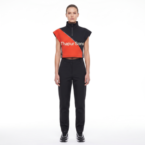 Women's Techwear Half Zip <b>Mock</b> <b>Neck</b> Crop Tank <b>Top</b>-Structural Sleeveless Vest for Athletic Streetwear & Gym - Product Image 1