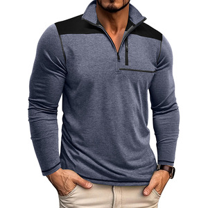 2025 Otoño Invierno hombres Casual cuello redondo media cremallera Sudadera con capucha manga corta tejido transpirable lona tela Regular Fit camiseta - Product Image 2