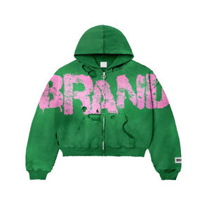 เสื้อฮู้ดผู้ชายผ้าเกล็ดปลาแบบมีซิปสำหรับสตรีทแวร์ผ้าฟรินซ์เทอร์รี่ปักลายด้วยกรดซีดจางปรับแต่งได้500gsm ใหม่ - Product Image 4