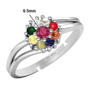 NOVAMART Fine 925 Sterling Silver <b>Adjustable</b> <b>Ring</b> Natural Certified Navaratna Stone Original Nine Planets Platinum Main for Wome - Product Image 2