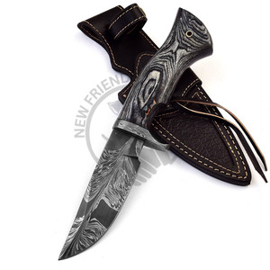 Acero de Damasco de grado Industrial forjado a mano 1095/15N20 hoja fija OEM caza Camping cuchillo multifuncional Pakkawood latón - Product Image 5