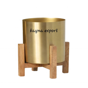 Handcrafted Fancy Brass Plated Metal <b>Planter</b> with Unique Design Home Office <b>Garden</b> Decoration with <b>Wood</b> Stand Option - Product Image 1