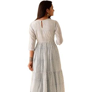 High Quality Offwhite Blue <b>Kurta</b> and Pants Honeycomb BlockPrint Indian Fashion Styling Direct From Indian Manufacturer - Product Image 1