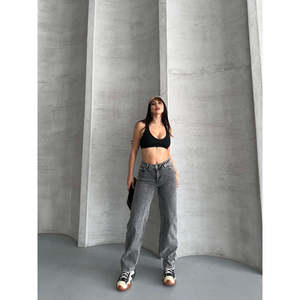Pantalon en jean baggy avec détails de coutures 7088 - Gris délavé - Product Image 6