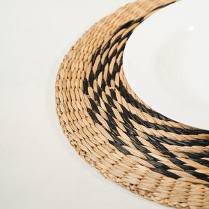Black Pattern Seagrass Placemat Handwoven Natural <b>Round</b> Woven <b>Table</b> <b>Mat</b> Charger Plate for Dining <b>Table</b> - Product Image 4
