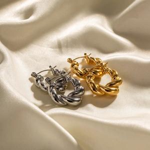 Pendientes de latón chapados en oro de 18 quilates para mujer a la moda, nuevo círculo grueso tejido, giros de masa frita, joyería, regalos de fiesta de boda - Product Image 2