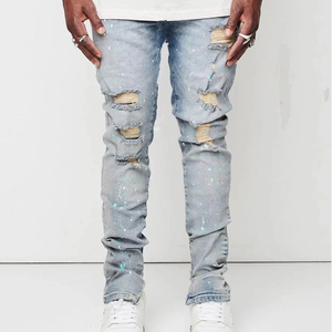 Pantalones vaqueros estilo hip hop para hombre, pantalones cortos ajustados con agujeros, pantalones lápiz, nuevos pantalones vaqueros pintados para hombre, ropa de calle, pantalones vaqueros largos - Product Image 1