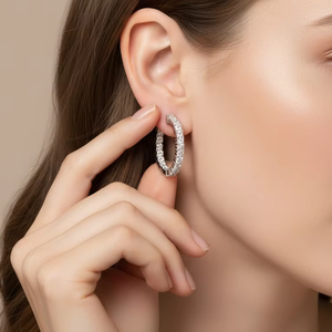 Boucles d'oreilles créoles inversées en or 14 carats et diamants ronds |   Diamant taille brillant 4,02 carats total - Product Image 5