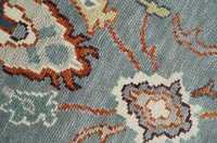Tapis persan bleu surteinté - Style Ziegler vintage noué à la main, en laine/soie écologique avec support en latex, motif géométrique, 1 pièce