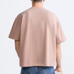 Camiseta de gran tamaño de algodón pesado de alta calidad para hombre, patrón sólido, diseño de logotipo personalizado, costilla de punto, cuello redondo, estilo estampado de hombros caídos - Product Image 5