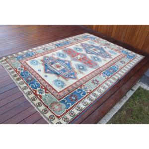 Alfombra Turca de 5.2x8.6 pies, Alfombra Vintage Azul con Diseño Floral de Lana - Product Image 2