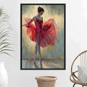 Arte impreso en lienzo: Bailarina elegante con vestido rojo, lienzo con marco NEGRO - Product Image 1