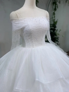 OEM ชุดเดรสออกงานเปิดไหล่, ชุดแต่งงานลูกไม้ลูกปัดลายดอกไม้หรูหราขนาดใหญ่พิเศษราคาดีที่สุดสำหรับงานแต่งงานในช่วงฤดูร้อน - Product Image 4