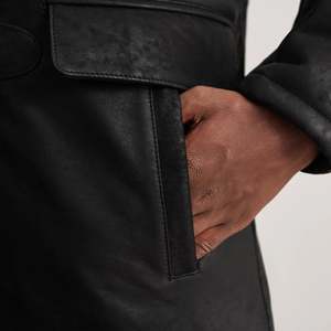 <b>Men's</b> Distressed Black Leather <b>Duffle</b> <b>Coat</b> - Product Image 6