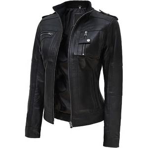 Veste en cuir véritable en peau de mouton pour femmes pour automne hiver respirant col montant fini solide disponible prix de gros - Product Image 4