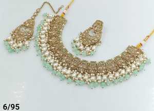 ÚLTIMO ANTIGUO MOTIPEARL & DROP COLLAR GARGANTILLA CHAPADO EN ORO A LA MODA CON CONJUNTO DE PENDIENTES MANGTIKKA Y CONJUNTO DE JOYERÍA MUJER - Product Image 5