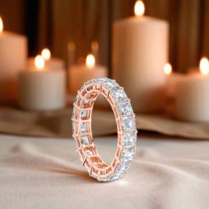 4.00 Carat F-G/VS Lab Grown Asscher Cut Diamond Eternity Band <b>Ring</b> Made in 10K,14K,18K Solid Gold - Product Image 3