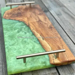 Eco-Friendly Wooden Epoxy Resin Serving Tray Handle Tea Coasters <b>Set</b> Household Use Dishwasher <b>Microwave</b> Safe Falak World Export - Product Image 6