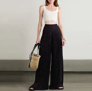 กางเกงลำลองเอวสูงสำหรับผู้หญิงกางเกงลูกไม้ด้านหน้าแบนแบบปกติทรงแบน - Product Image 2