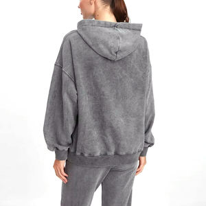 2025 vente chaude hommes haute qualité couleur bloc strass travail femmes pull à capuche français éponge tissu uni blanc à capuche - Product Image 2