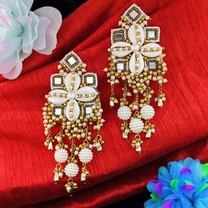 Luxurious Golden <b>Pearls</b> Handcrafted Fashion <b>Dangle</b> <b>Earrings</b> Finest Quality to Complement Casual and Formal Attire - Product Image 1