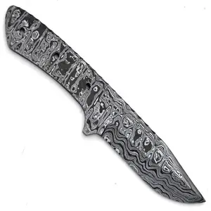 Damasco faca de caça artesanal, faca vazia com bainha de couro, tática, para acampamento, lâmina de serra, cheia tang, ao ar livre