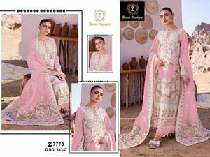 Nueva llegada Salwar Kameez con bordado pesado y Moti Work Pure Cambric Cotton & Viscose Dupatta Venta - Product Image 3