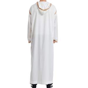 Thobe Moderno Blanco para Hombre con Detalles en Azul, Kandura Saudí, Jubba Islámica, Dishdasha con Cuello en V, Túnica Árabe para Oración de Verano - Product Image 2