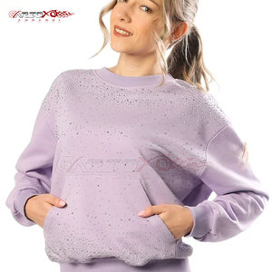 Sudadera ostentosa para mujer con acentos de diamantes de imitación y sudadera informal de estilo urbano con diamantes de imitación para mujer - Product Image 3