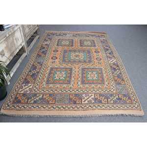 Tapis de 5,7 x 8 pieds, grand tapis vintage, tapis bleu ombré - Product Image 3