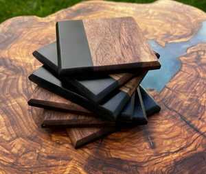 Premium Écologique Mignon Carré Dessous De Verre Résine Époxy Bois D'acacia Alimentaire-Sûr Thé Café Lait Antic Ustensiles De Cuisine Tapis Tampons Conception - Product Image 1