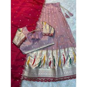 Conjunto de 3 Piezas de Lehenga de Seda Sólida para Mujer, Elegante para Fiestas - Product Image 1