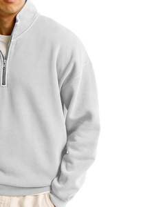 Light <b>Grey</b> Half <b>Zip</b> Fleece Sweatshirt <b>Men</b> Winter Warm Soft High Neck Comfortable Casual Loose Fit Long Sleeve Fashion Pullover - Product Image 3