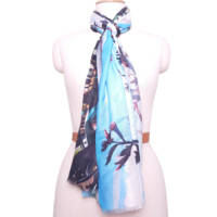 Selendang Pashmina Satin Modal Ringan untuk Musim Panas, Cetak Digital Motif Pemandangan, Sentuhan Alami Lembut, Bernapas, Model Panjang