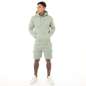 Conjunto de chándal con capucha corta personalizado unisex de peso pesado con logotipo impreso en color de contraste al por mayor para la temporada de invierno - Product Image 1