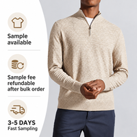 Pull en laine tricoté pour homme FNJIA, col zippé, tissu texturé, manches longues, pull chaud, automne, style business décontracté
