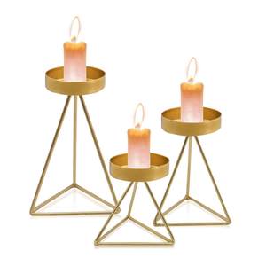 Portavelas de diseño elegante, Juego de 3 para candelabros de hogar y Hotel, candelabros y frascos de Metal con forma redonda de Color dorado - Product Image 1