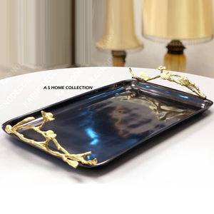 Plateau en métal de couleur royale et de conception thématique, articles de décoration intérieure pour mariage festif, articles de décoration créatifs pour la maison, plateaux de service pour aliments - Product Image 1