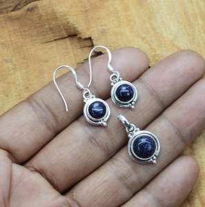Natural Blue Sunstone 925 plata esterlina hecho a mano diseñador personalizado pendiente colgante hermoso conjunto para mujeres - Product Image 1
