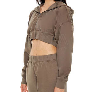 Sudaderas con capucha cortas con cremallera de alta calidad para mujer Material transpirable y antiarrugas Logotipo personalizado disponible - Product Image 3