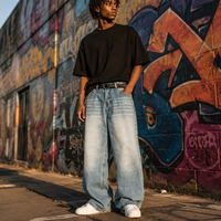 Vente en gros usine – Jeans droits et larges pour hommes, coupe ample, effet vieilli, lavage vintage, style Hip Hop – Fabricant, service OEM