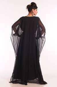 Black Embroidered Modest Georgette <b>Kaftan</b> Dress XS-XXL Open Abaya <b>for</b> <b>Women</b> Breathable and ODM Supply - Product Image 3