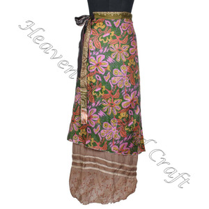 Comprar faldas envolventes en Línea 2 capas Reversible Magic Silk Saris Wrap Falda larga Seda Pareo Sarong Beach Long Wrap Around Falda Fancy - Product Image 3