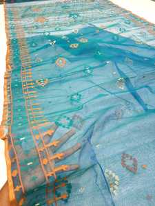 Offre Spéciale Deshi Dhakai VERT Jamdani Sharee Qualité Exportation pour Femme JAMDANI TISSU Bleu Doré Bleu Ciel du Bangladesh - Product Image 6