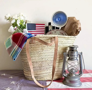 Panier de marché en cuir de qualité supérieure à double poignée, panier marocain fait main, sac en paille marocain - Product Image 1