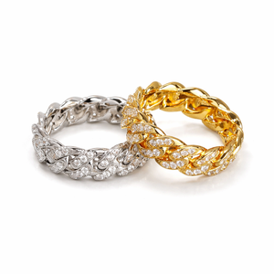 Bague en or 14 carats pour homme, style rappeur, double rangée, entièrement sertie de diamants de laboratoire, chaîne cubaine tendance, bague hip-hop pour homme et femme, cadeau - Product Image 4