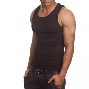 Débardeur côtelé uni d'été avec logo personnalisé Premium Débardeurs de haute qualité Plus Size Gym Fitness t-shirt Gilet pour hommes - Product Image 4