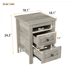 Mesita de noche de madera moderna de 2 cajones, líneas grises elegantes, bien proporcionadas para dormitorio, niños, escuela, sala de estar, baño, proveedor OEM - Product Image 6